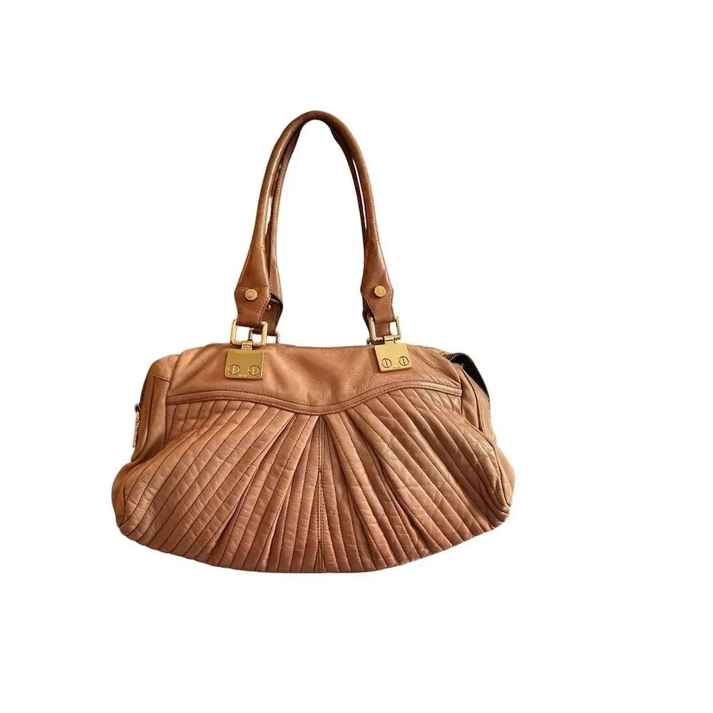 Treesje Women's Camel‎ Leather Satchel Handbag with Gold Hardware